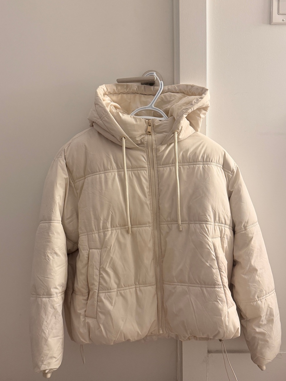Zara Cream Hooded Puffer Jacket